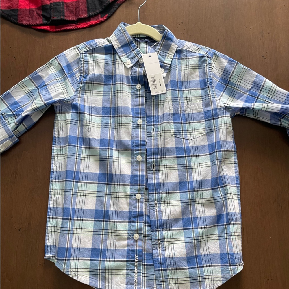 Janie and Jack Green and Blue Plaid Shirt